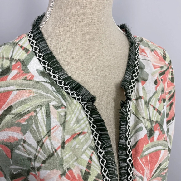 Chico’s Blazer Botanical Print Fringe Linen Blend Open Jacket Size 1 Medium 8/10 - Picture 3 of 13